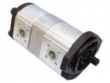 Imagen 0510665081 Bosch Rexroth bomba hidráulica doble de engranajes 16+8 cc/rev con eje estriado 9 dientes