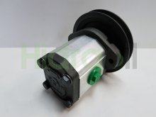 Imagen 2L40IP09R Roquet bomba hidráulica de engranajes 26.6 cc/rev con polea P brida 2 agujeros tomas roscadas giro a derechas